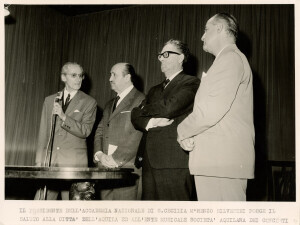 1966_10_11 Presidente Accademia S. Cecilia R. Silvestri, Nino Carloni, G. Petrassi e  Sindaco De Rubeis inv 135 vol 1.tif