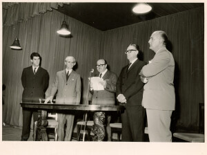 1966_10_11 Presidente Accademia S. Cecilia R. Silvestri, Nino Carloni, G. Petrassi e  Sindaco De Rubeis inv 140 vol 1.tif