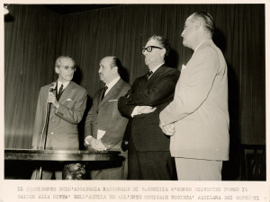 1966_10_11 Presidente Accademia S. Cecilia R. Silvestri, Nino Carloni, G. Petrassi e  Sindaco De Rubeis inv 135 vol 1.tif